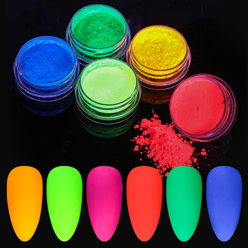 1 låda fluorescerande nagelpulver neonfosfor färgglad nagelkonst glitterpigment som håller längst 3d glödande självlysande dammdekorationer