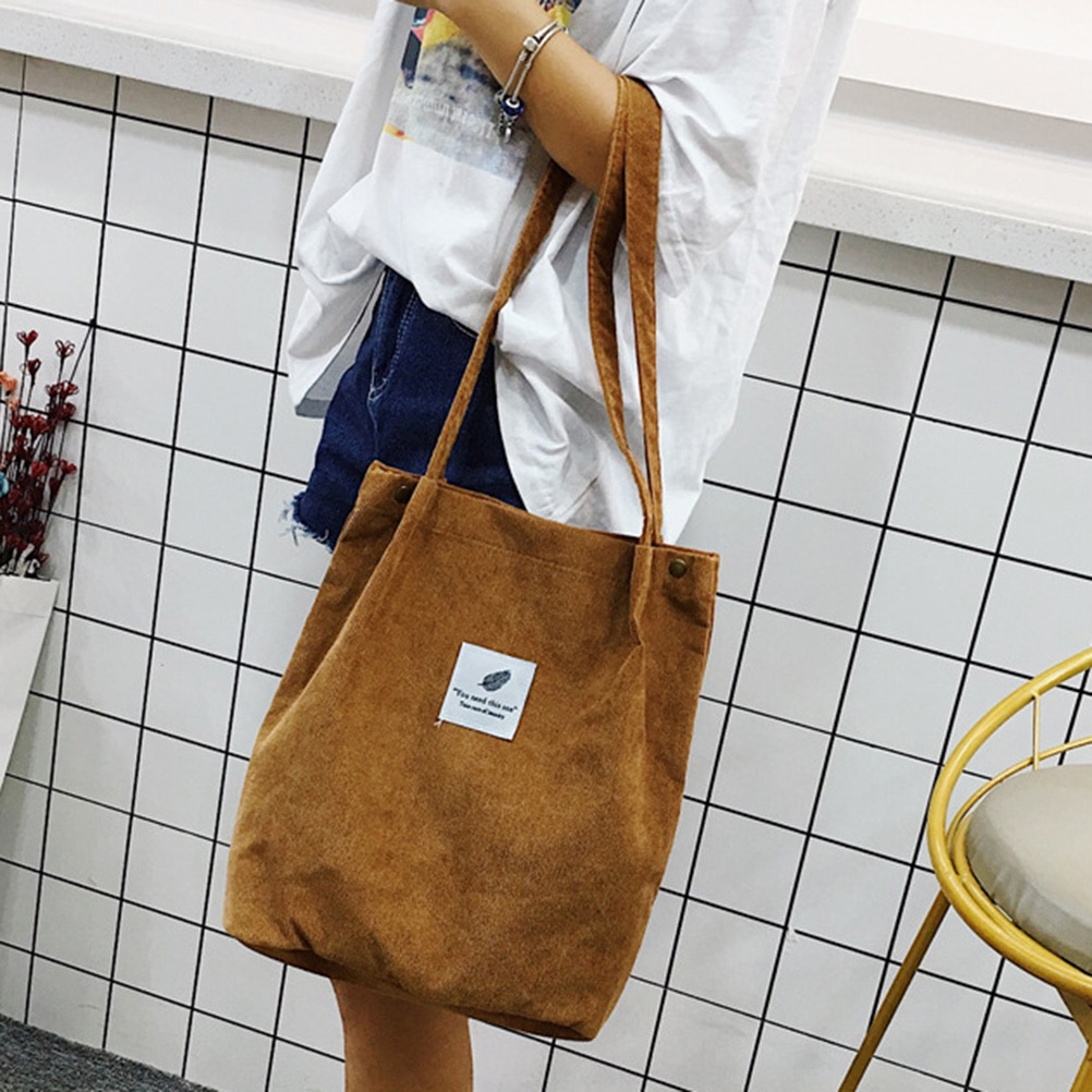 Vrouwen Zakken Corduroy Bakken Tas Vrouwen Schouder Handtassen Grote Capaciteit Boodschappentassen Casual Effen Kleur Shopper Strandtas