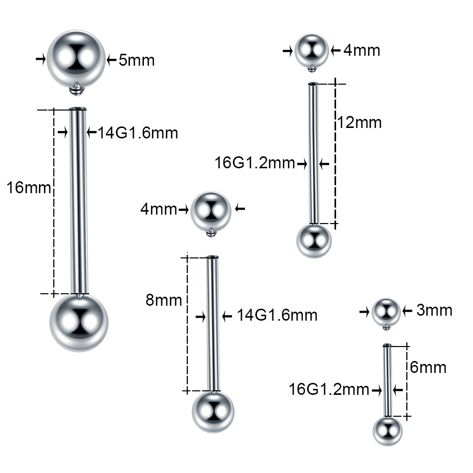 Piercings de lengua de titanio con rosca interna, barra Industrial, anillo para lengua, barra, oreja, Tragus, hélice, joyería para el cuerpo, 1 ud.