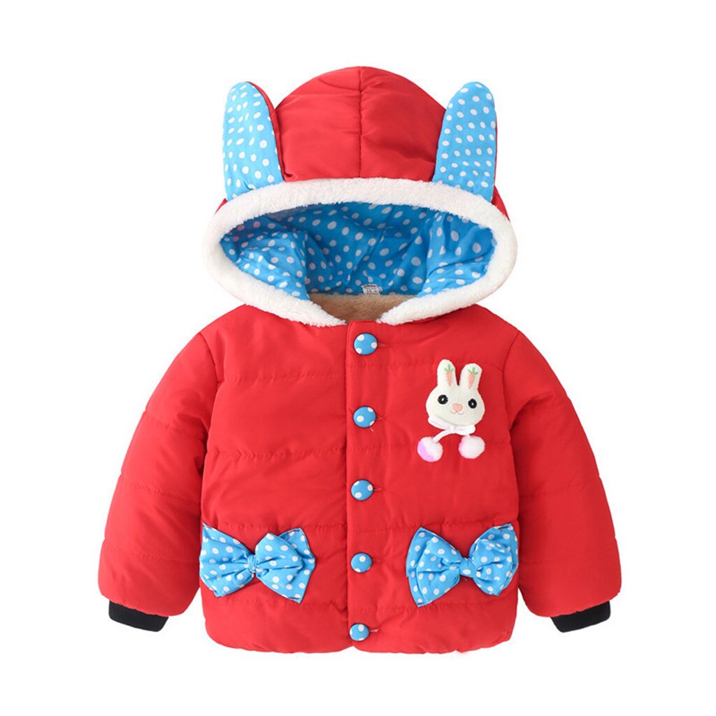 Neugeborenen Baby Mädchen Cartoon Kaninchen Mit Kapuze Mantel Jacke Outwear Warme Outfits neugeborene kleidung kinder kleidung детская одежда: Rot / 12m