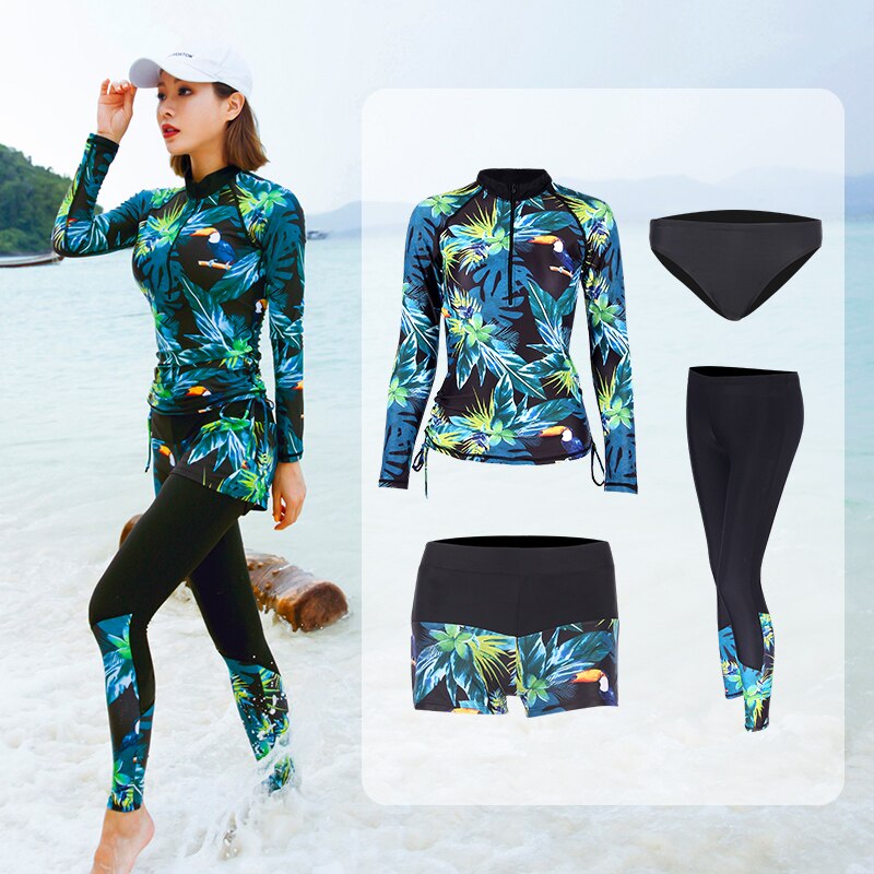 Long Sleeve Rash Guard Women 5 Pieces Swimsuit Swimwear Bathing Suit Surfing Paded Long Pant Couples Men Beach Couple Swimsuit: Women / M