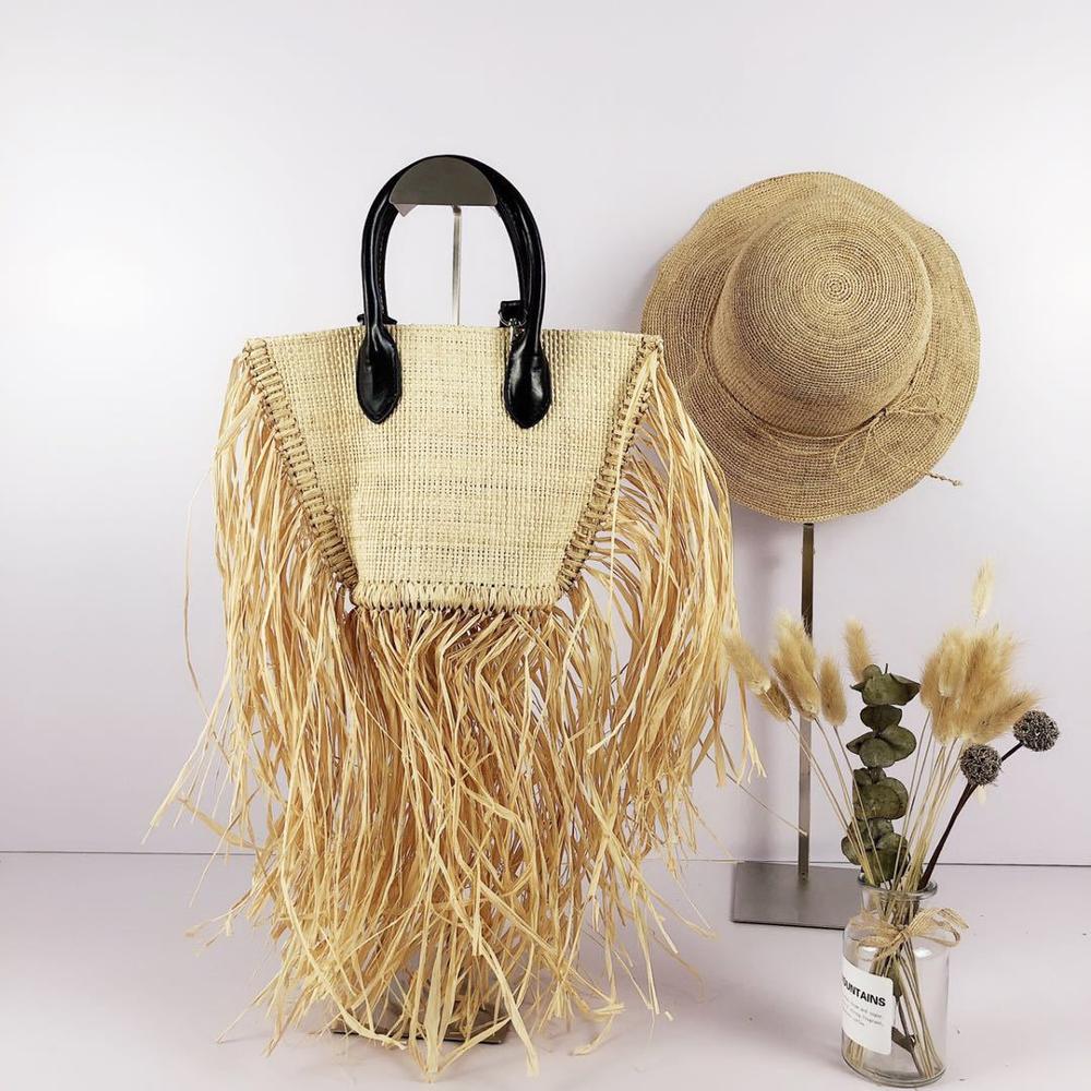 Tassel Straw Bags Women Rattan Weave Handbags Luxury Handmade Paper Shoulder Crossbody Bags Summer Beach Purses: black