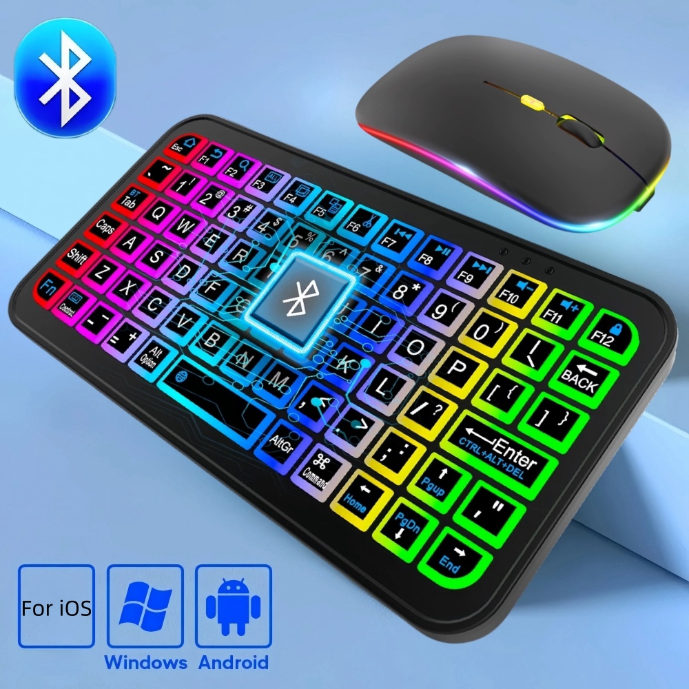 Bluetooth-langaton näppäimistö tabletille, puhelimelle, ipadille, taustavalaistulla ladattavalla näppäimistöllä ja hiirillä ios:lle, androidille ja windowsille
