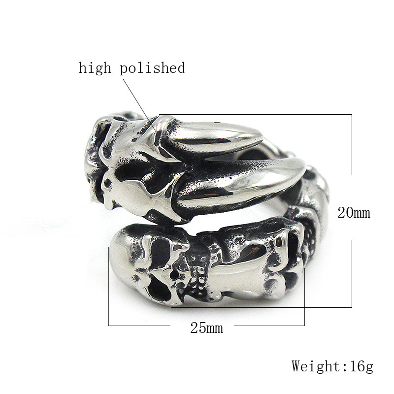 Vintage Punk Rock Beast Claw Ring Mannen Jongens Dominant 316L Rvs Biker Skull Ring Heren Hip Hop Sieraden
