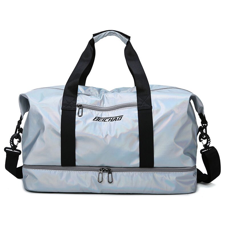 Grote Reistas Vrouwen Hand Bagage Reizen Duffle Weekend Sporttas Fitness Multifunctionele Droge En Natte Scheiding Handtas Mannen: silver travel bag