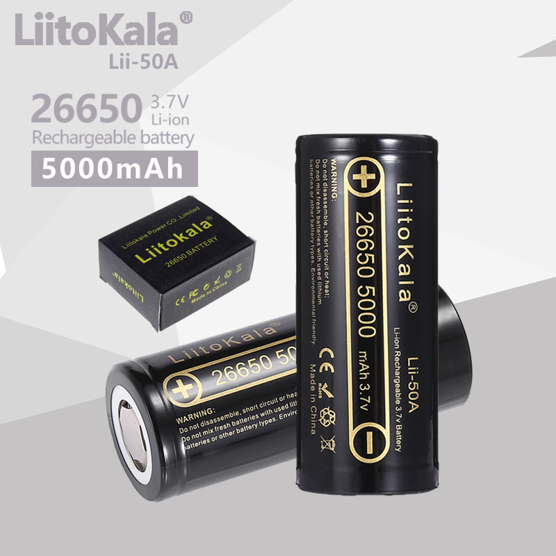 LiitoKala Lii-50A 26650 Batería Recargable - 5000mAh Alta Capacidad 3.7V Li-Ion para Linterna Power Bank