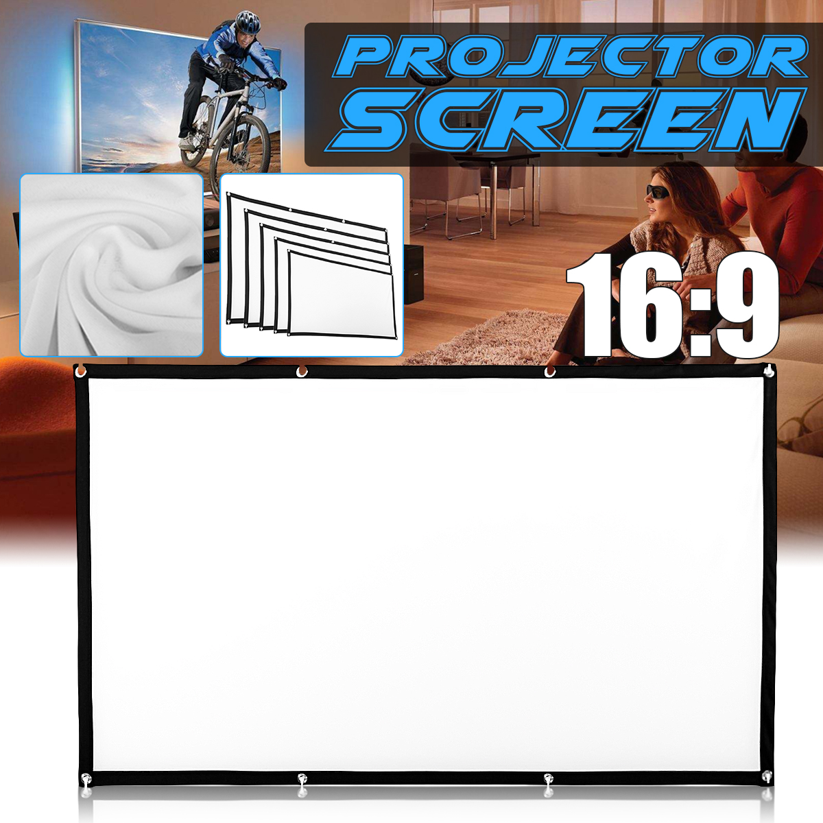 60/72/84/100/120 Inch Projection Screen Portable Fabric Foldable 3D HD For Epson PowerLite 5530U 5535U 675W 680 685W 700U 970