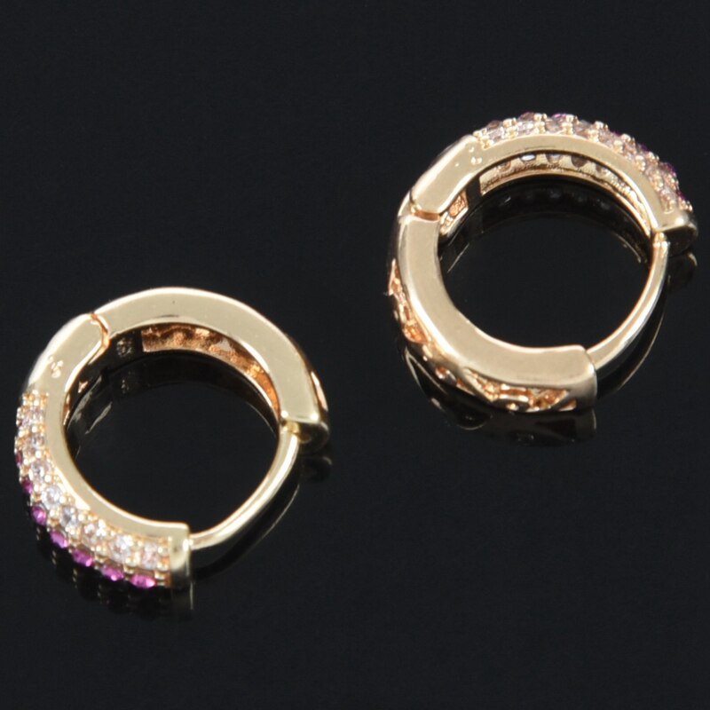 CZ Stone Hoop Earrings for Women Gold plated Piercing Jewelry -Gold