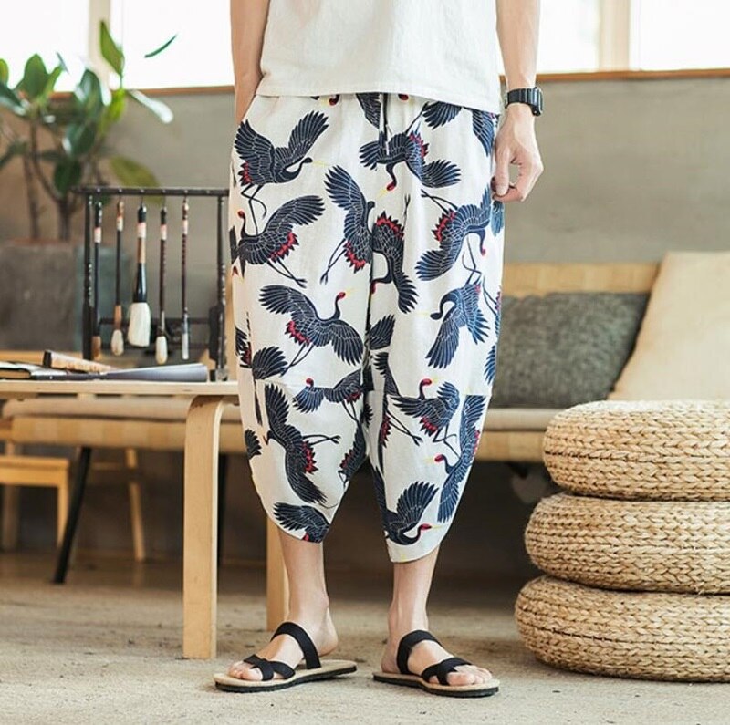 Online chiński sklep letnie spodnie Harem spodnie kimona Plus rozmiar luźne chińskie spodnie człowiek azjatyckie Streetwear Kimono spodnie FF2743: 1 / 4XL