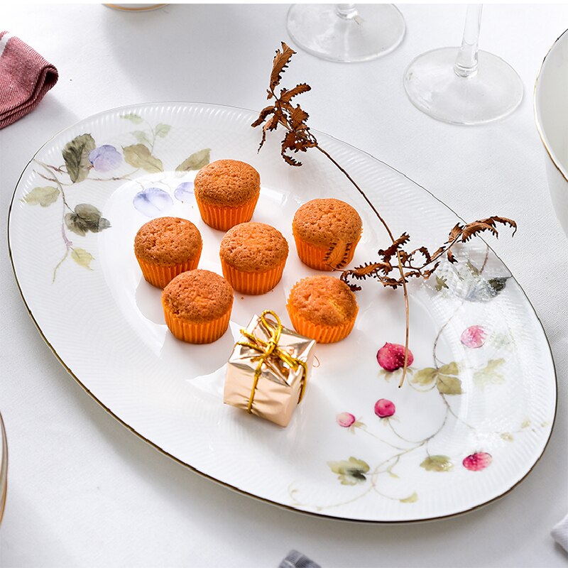 Europese Stijl Platen Set Bone China Keramische Diner Compleet Servies Set Diner Serveren Pratos De Jantar Luxe Borden: Fish plate