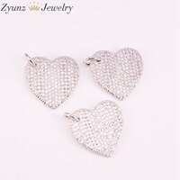 10 pçs strass forma de coração adorável de alta qualidade zircônia cúbica empedrada descobertas joias: Silver Color