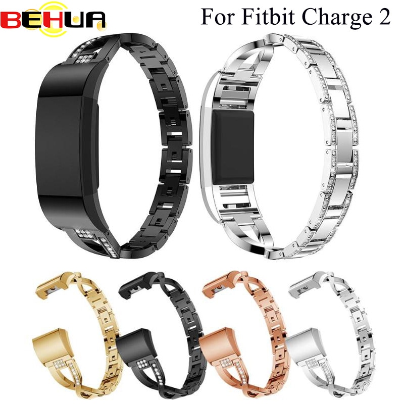 Watch Band For Fitbit Charge 2 strap Replacement Metal Bracelet Adjustable Straps for Fitbit charge2 Watch Bands with Rhinestone