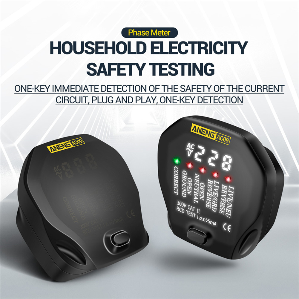 ANENG AC09 Digital Socket Outlet Tester Voltage Test Socket Detect Electric Circuit Ground Line Phase Check Tools with Backlight