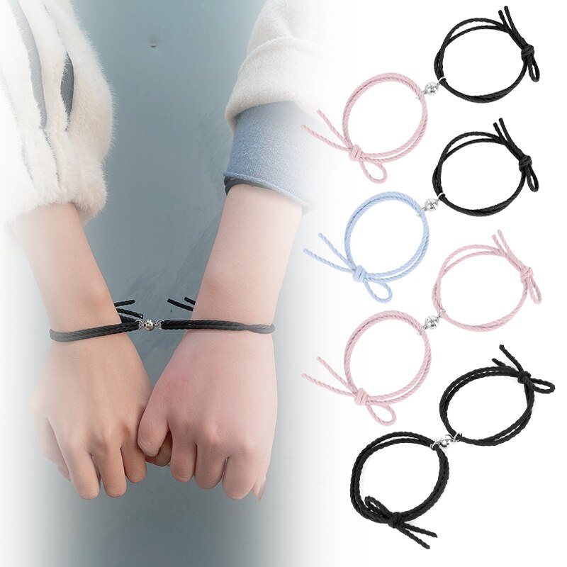 2 pçs ímã atrai casais trançado pulseiras estudantes bons amigos casais irmãs corda mão moda criativa pulseira jóias