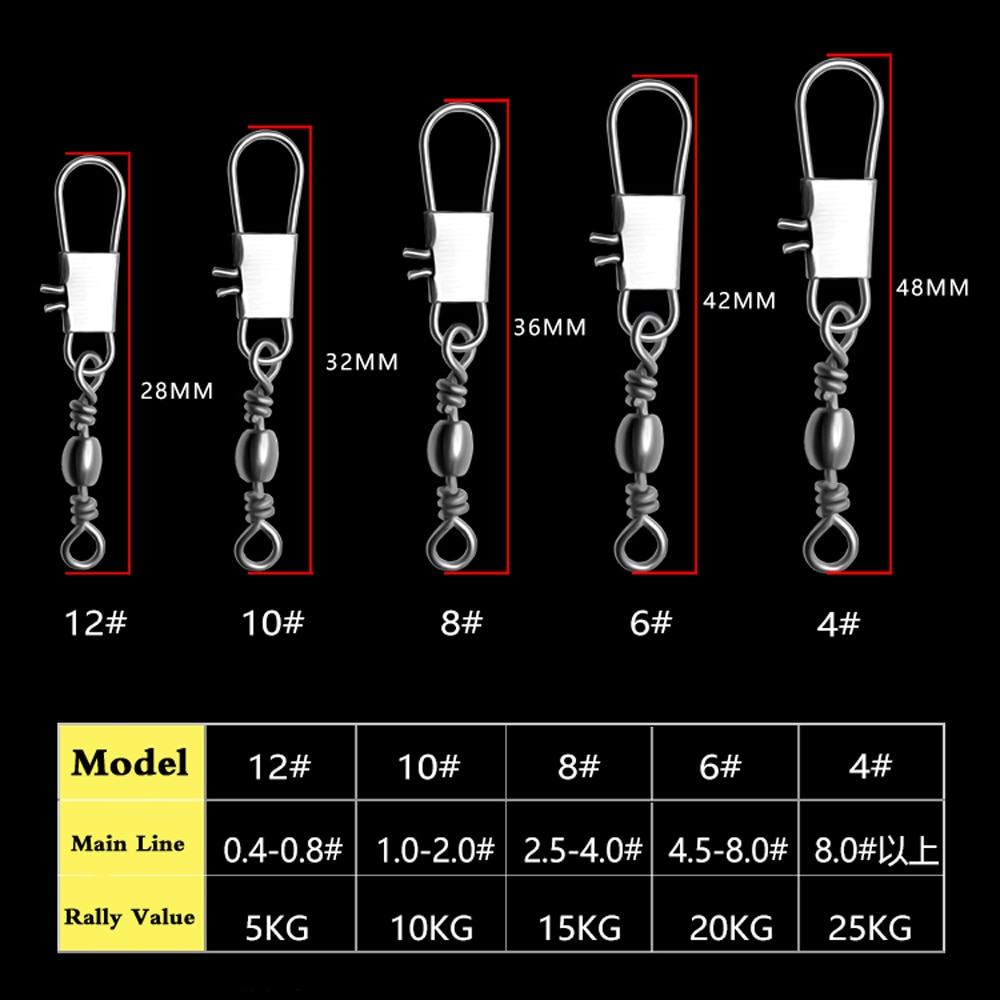 100 stk 4-12#  interlock snappin kulelager svivel rullende solide ringer fiskekobling båtkrok bra for fiskeslukverktøy