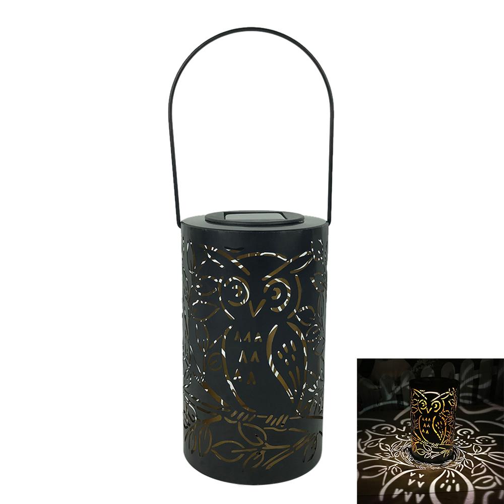 Retro trädgård solar lampa uthålad skog skugga lykta hängande ihålig lampa belysning utomhus vattentät landskap lampa: Uggla