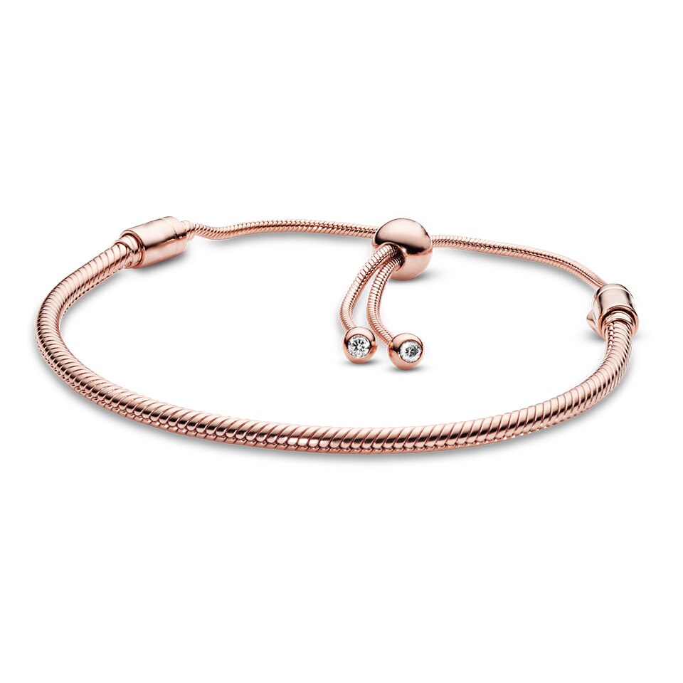 925 argento sterlina in oro rosa braccialetto di Fascino dei monili "Adatto per usura di Donne Perline FAI DA TE Braccialetto Scintillante CZ: PAB013-C