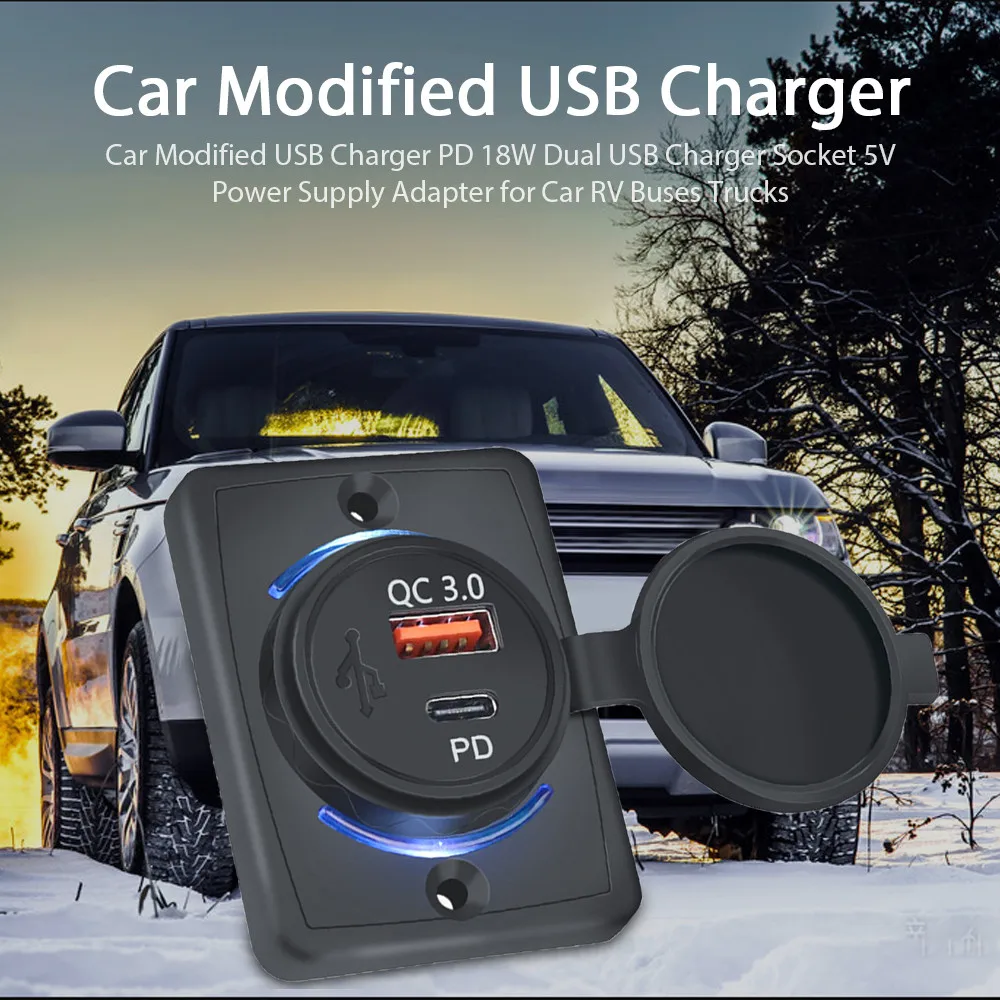 Cargador Usb Pd Qc 3,0 de carga rápida con cubierta, cargador Usb con luz Led de carga rápida resistente al agua de 38W para coches, barcos, autobuses y vehículos recreativos