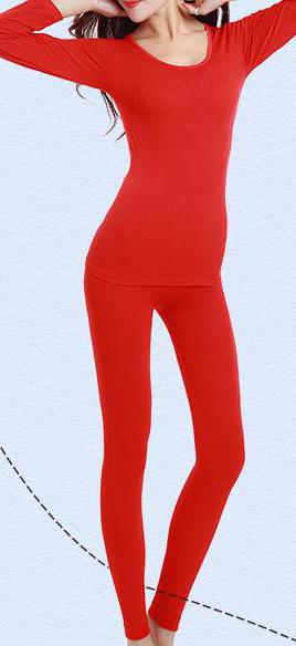 Efterår dame termoundertøj tynde sømløse integrerede shapewear boligindretningsservice lange underbukser: Rød