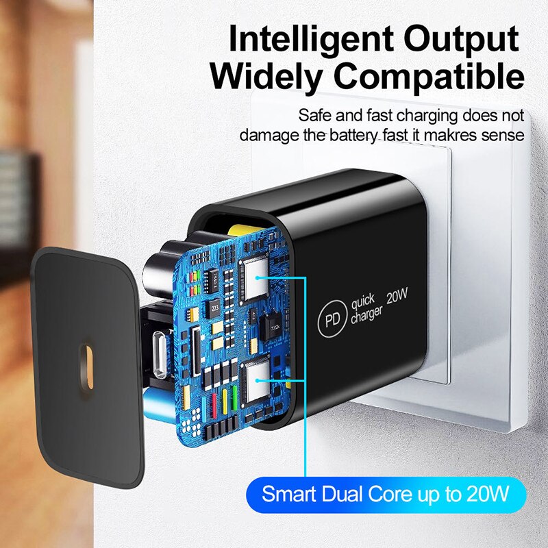 Schnellladegerät 20w pd typ-c netzteil eu/us/uk stecker für iphone 12, 11 pro max, xs, huawei  p40, ipad pro, samsung ladegerät