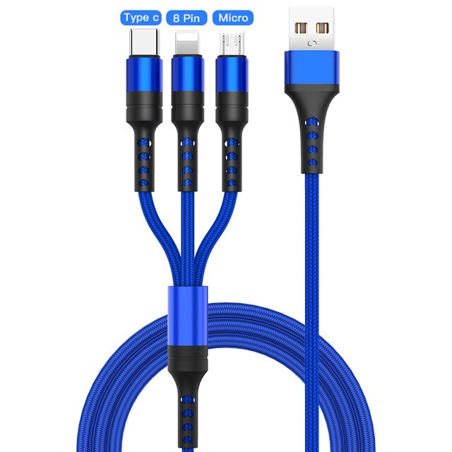 Baseus 3in1 Daten USB Kabel iphone ladegerät Ladekabel Für Android Typ C Xiaomi Samsung Ladegerät Draht telefon zubehör: Blau