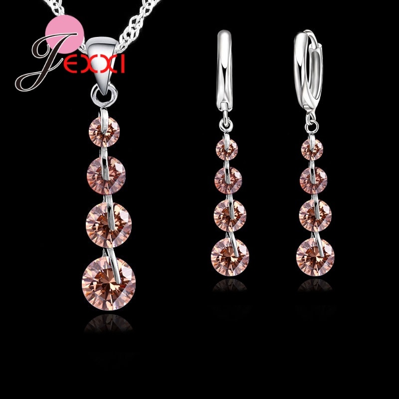 Romantische 925 Sterling Zilver Link Chain Crystal Hanger Sieraden Set Voor Vrouwen Choker Bruiloft Sieraden Set