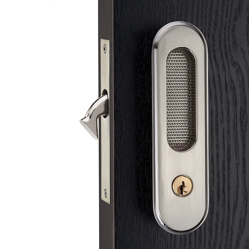 Manijas de cerradura de puerta corredera de aleación de Zinc oculto para interior, tirador de puerta de habitación, llave de baño: Blanco y negro