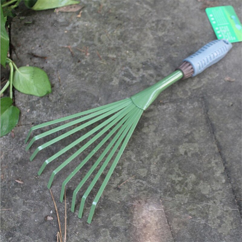 1Piece 39cm Garden Rake Hand Cultivator for Garden Rubber Handle Rust-proof Seed Leaf Cleaning Rake Gardening Tools