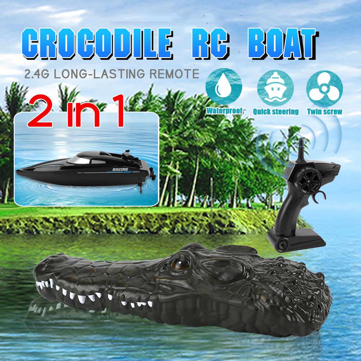 2.4G Wireless Remote Control Electric RC Boat Interesting Simulation Crocodile Head Vehicle Teenager Ship RC Toys For Kids