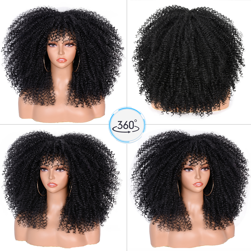 Pelucas rubias de pelo corto para mujeres negras, Afro, rizado, flequillo, Cosplay, Lolita, sintético, Marrón Natural, mezclado