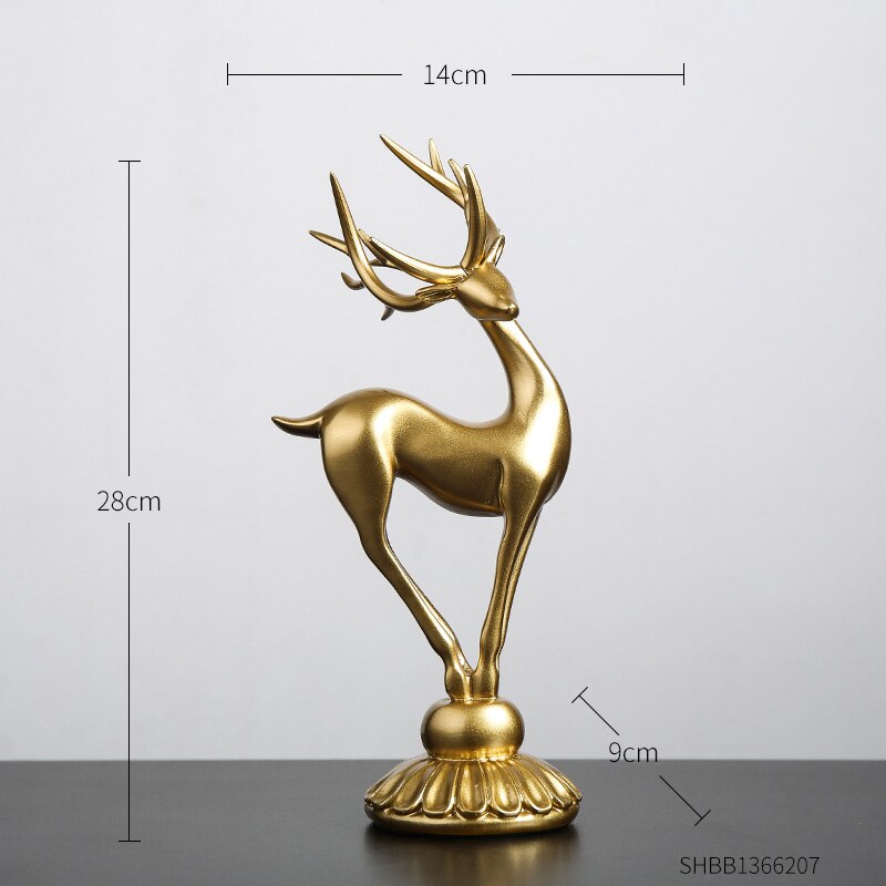 Deer Statue Figurines for Interior Crystal Ball Modern Home Decoration Living Room Decoration Desk Accessories Golden Craft: Gold-B