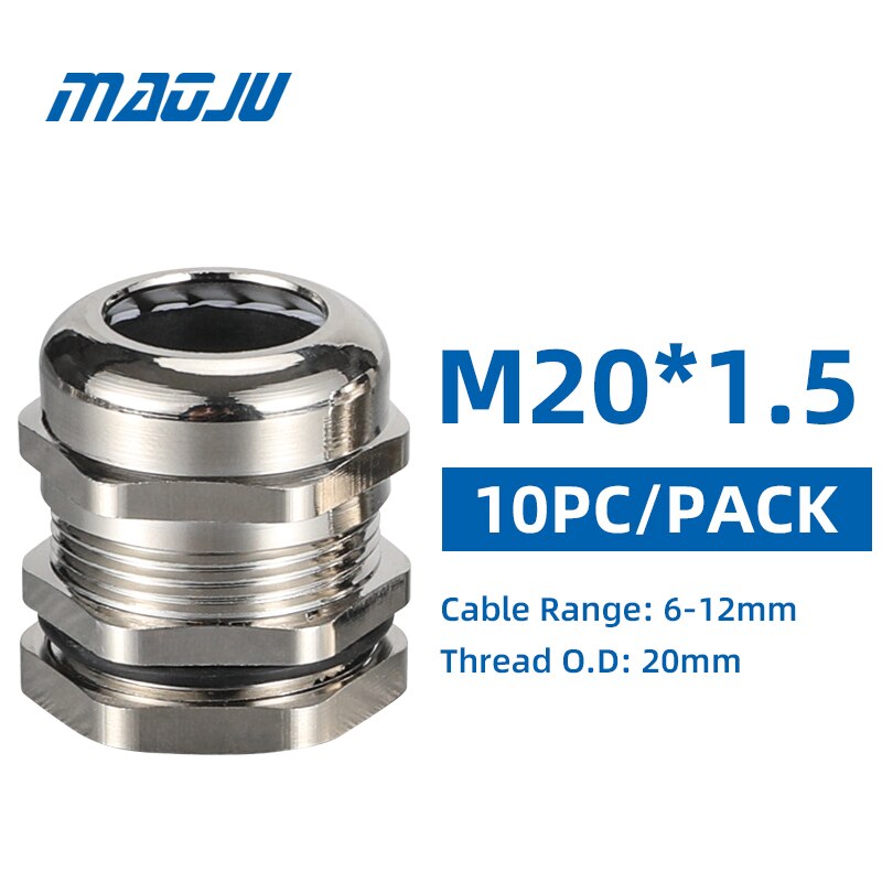 IP68 10PCS Waterproof Connector Cable Gland Nickel Plated Brass PG Metric Strain Relief: M20 10PCS