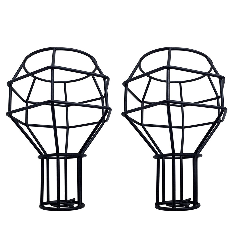 Rustic Vintage Lamp Shade Bulb Guard Lamp Cage Pendant Fixture Ceiling Light Wall Lamp Guard Black spherical abajur D35: 2Pack