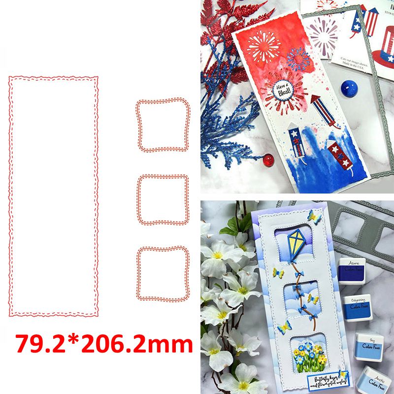 Slimline Metal Cutting Dies Set Stitched Rectangle Scallop Scale Round Irregular Geometry Lawn Architecture Border Frame: 5