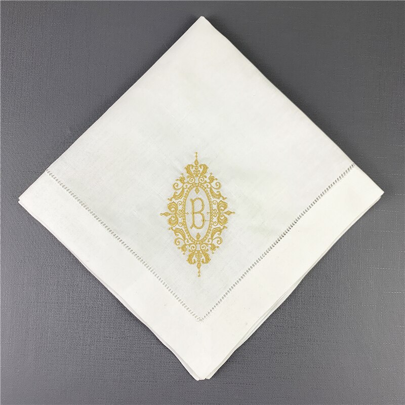 Set  of 12 utmärkta monogramservetter vitt hemstitch linneservetter 20 x 20 "stege broderad initial teservett