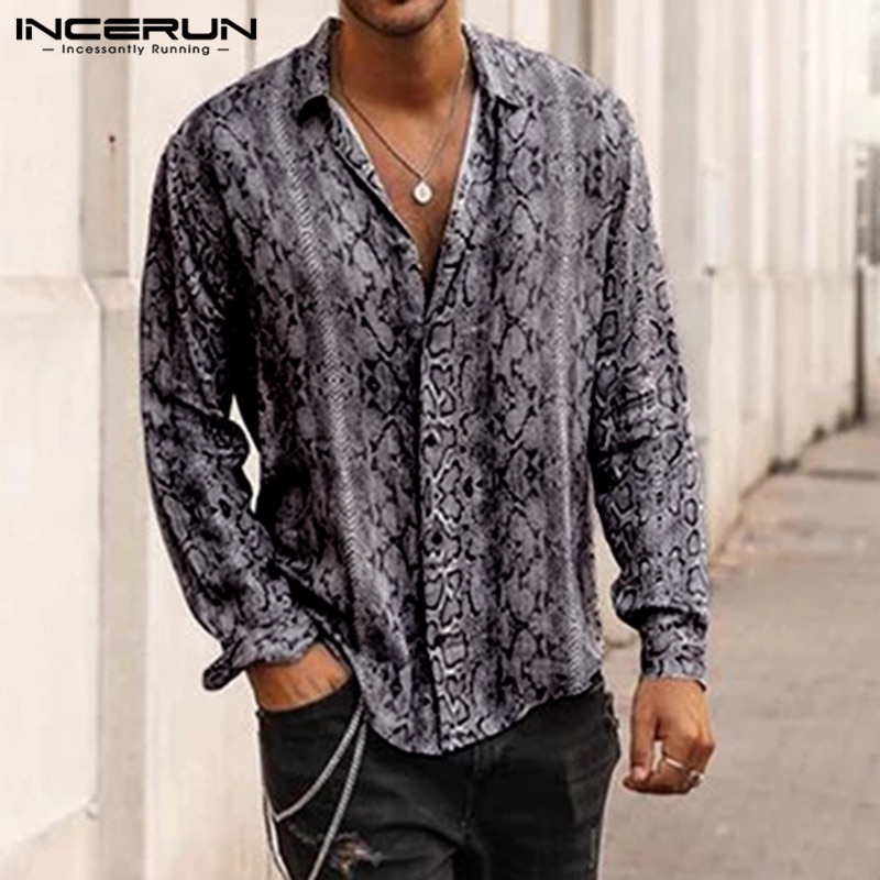 Incerun herre skjorte langærmet streetwear revers knap personlighed herre skjorter casual mærke toppe