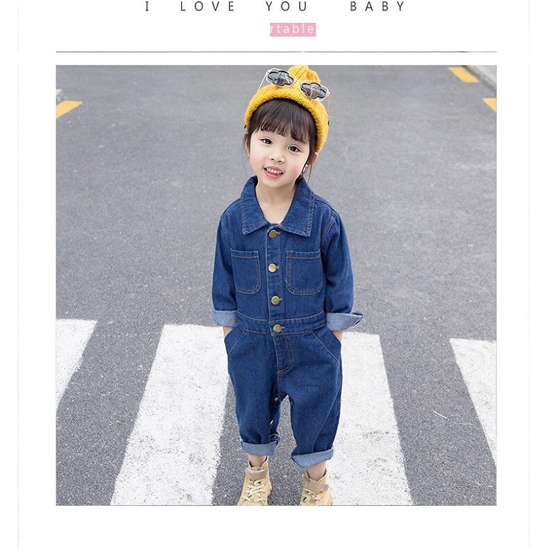 Lente En Herfst Babykleertjes Kinderen Jongens Meisjes Romper Katoen Cartoon Denim Romper Jumpsuit Lange Mouwen Kinderen Kleding Outfits