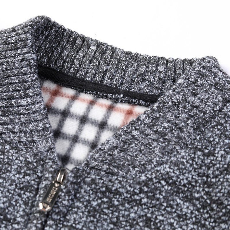 Herre sweatere cardigan frakker efterår vinter varm kashmir imiteret uld lynlås sweatre jakke afslappet strik patchwork sweatercoat
