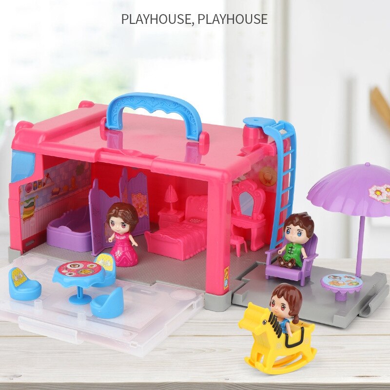 20PCS Children Play House Storage House Travel Bus Portable Storage Box Girl Toy