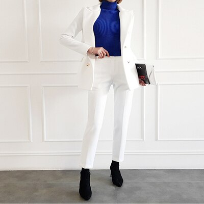 Mode pak pak vrouwelijke voorjaar wit casual Pak + broek OL tweedelig pak vrouwen werkkleding