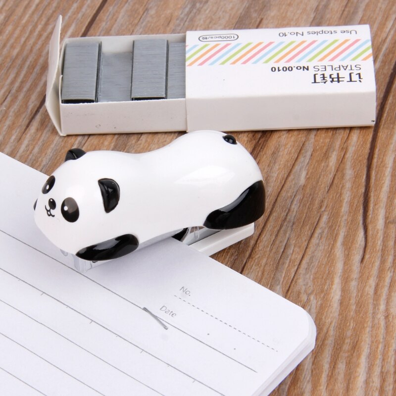 Juego de grapadora Mini Panda, carpeta de papel dentro de 1000 grapas, suministro escolar de oficina
