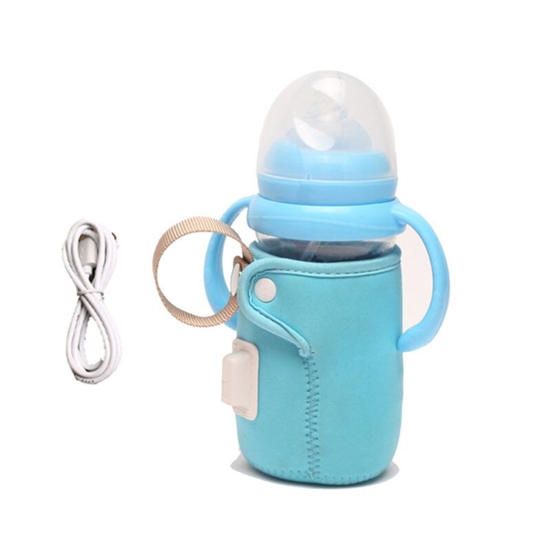 Calentador de biberones portátil con USB, calentador de viaje, bolsa de alimentación infantil: Azul