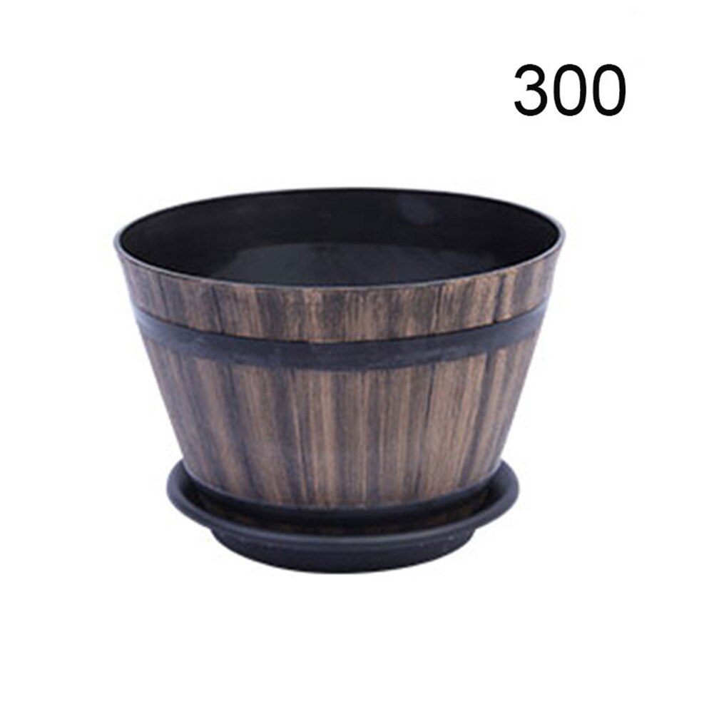 Resin Whiskey Barrel Flower Pot Round Planter Indoor Outdoor Garden Yard Patio MSU88: 300 With Plate