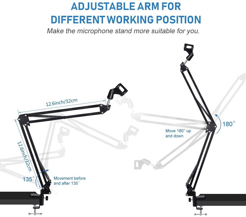 Microphone Stand- Desk Adjustable Microphone Boom Arm Made of Durable Steel for Blue Yeti Snowball, and Other Microphones