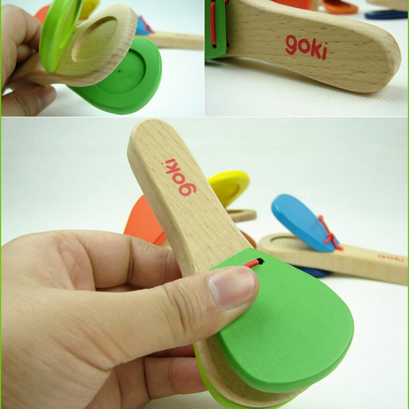 Children's Wooden Percussion Instrument Castanet Clapper Long Handle Wood Castanet Rhythm Musical Percussion Instrument