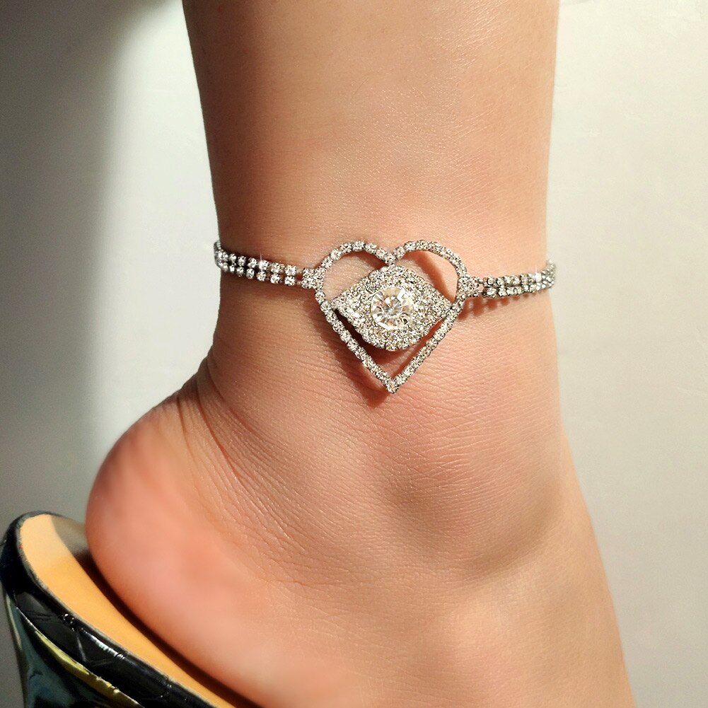 Glänsande kristall tennis fotled för kvinnor guld silver färg strass onda ögon fot armband armband kvinnliga bröllop bal smycken