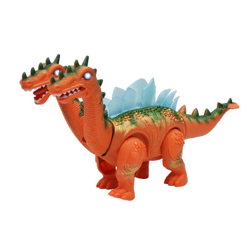Stegosaurus dinosaurio speelgoed met twee hoofden kan lopen verlicht projectie klinkende knipperende elektronische dinosaurio kleur willekeurig