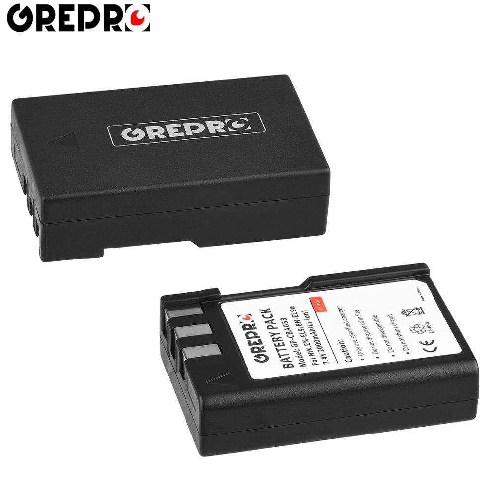 Batería de ion de litio para cámara Nikon EN-EL9 EN EL9 EN-EL9a EN EL9a EL9a, Cargador USB LCD para cámara Nikon EN-EL9a D40 D60 D40X D5000 D3000, 2000mAh: 2x Battery