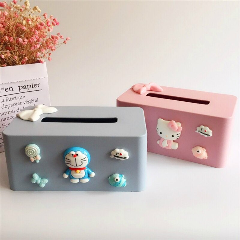 Wheat Straw pink kitty Tissue Box Paper Toilet Box Tissue Roll Paper Wooden Tissue Box Home Car Organizer Decoration Tools