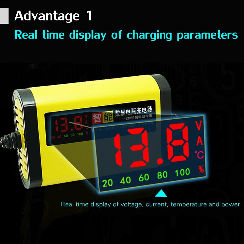 12V 2A LCD Car Battery Charger Maintainer Trickle Full Automatic For Motor LCD Display Acid AGM Full Automatic Lead Acid